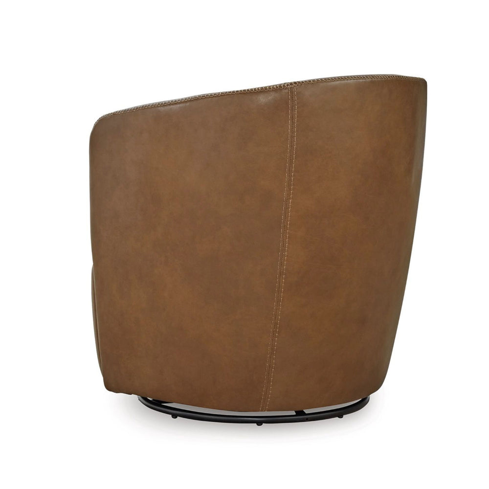 Niko Swivel Accent Chair, Round Barrel Design, Brown Top Grain Leather - BM318664