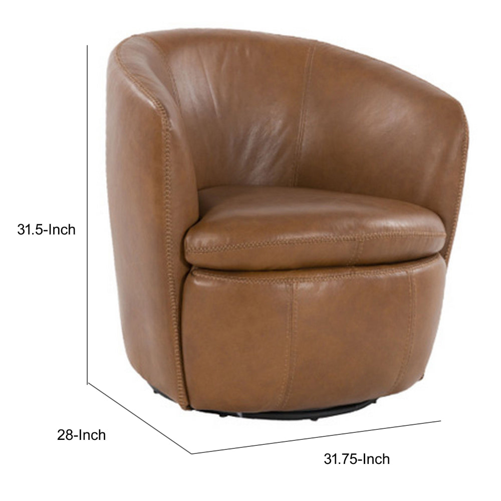 Niko Swivel Accent Chair, Round Barrel Design, Brown Top Grain Leather - BM318664