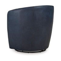 Niko Swivel Accent Chair, Round Barrel Design, Blue Top Grain Leather - BM318665