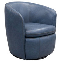 Niko Swivel Accent Chair, Round Barrel Design, Blue Top Grain Leather - BM318665