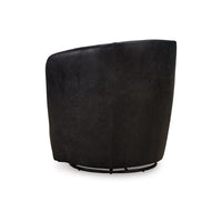 Niko Swivel Accent Chair, Round Barrel Design, Dark Blue Top Grain Leather - BM318666