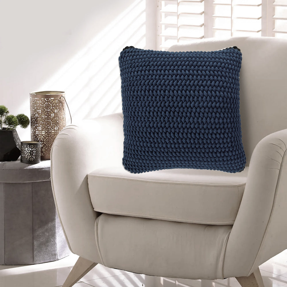 Ako Accent Pillow Set of 4, 20 Inch Square, Handwoven Navy Blue Cotton - BM318670