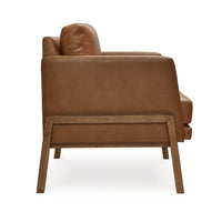 Accent Chair, Classic Retro Cushions, Brown Faux Leather, Natural Wood - BM318672