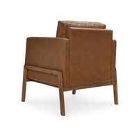 Accent Chair, Classic Retro Cushions, Brown Faux Leather, Natural Wood - BM318672