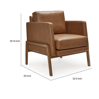 Accent Chair, Classic Retro Cushions, Brown Faux Leather, Natural Wood - BM318672