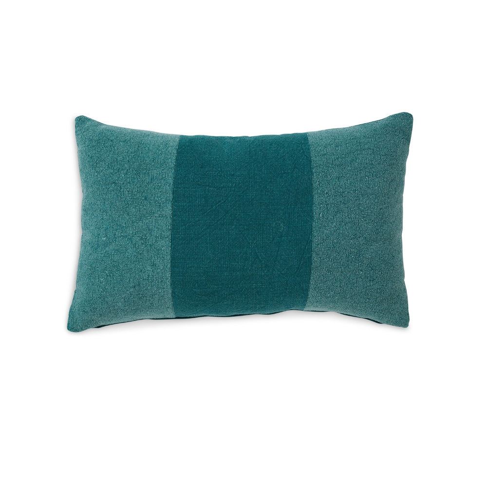 Ako Lumbar Pillow Set of 4, 14 x 22, Stonewashed Stripe Design, Teal Blue - BM318676