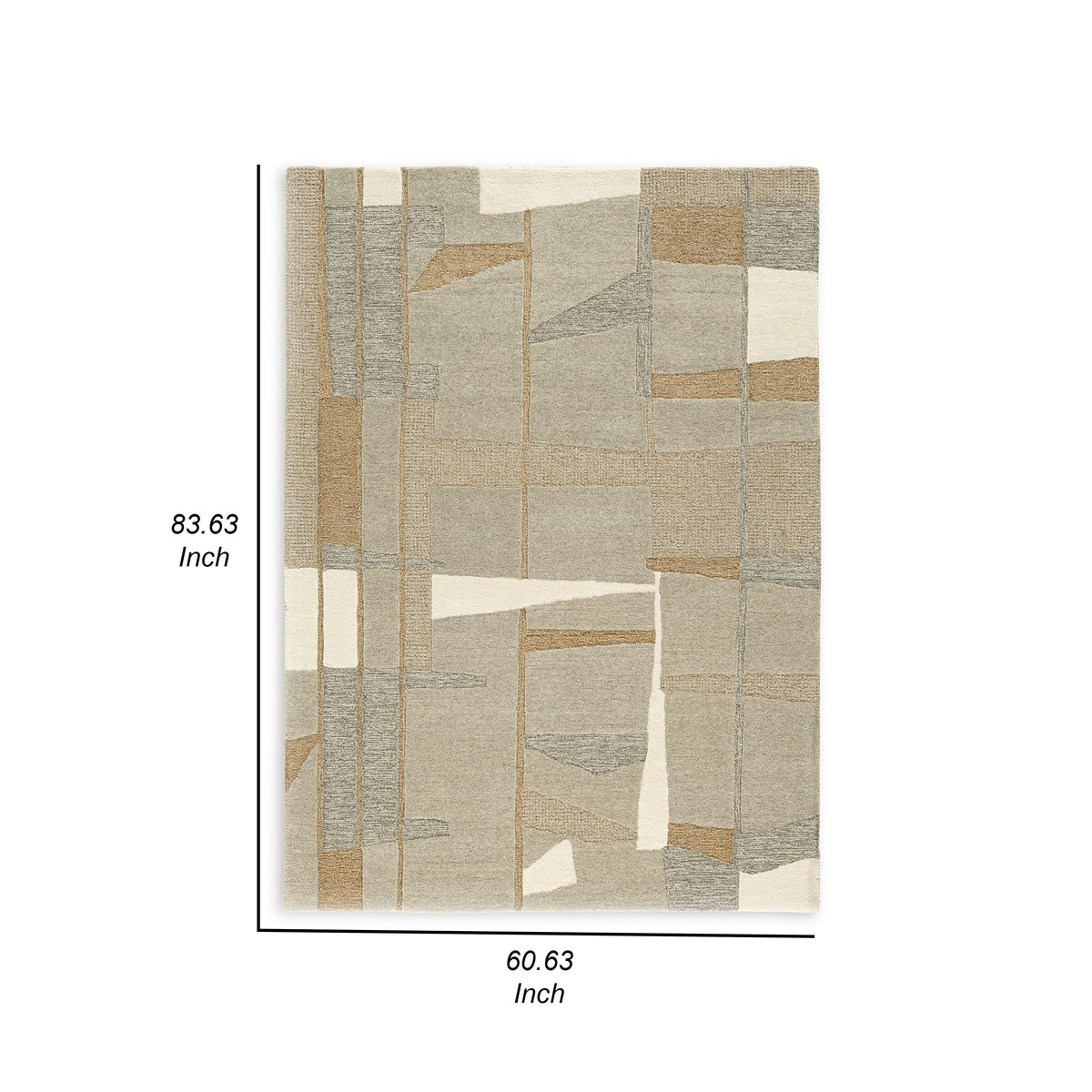 Teon 5 x 7 Medium Area Rug, Woven Geometric Pattern Gray Taupe Wool  - BM318688