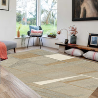 Teon 5 x 7 Medium Area Rug, Woven Geometric Pattern Gray Taupe Wool  - BM318688