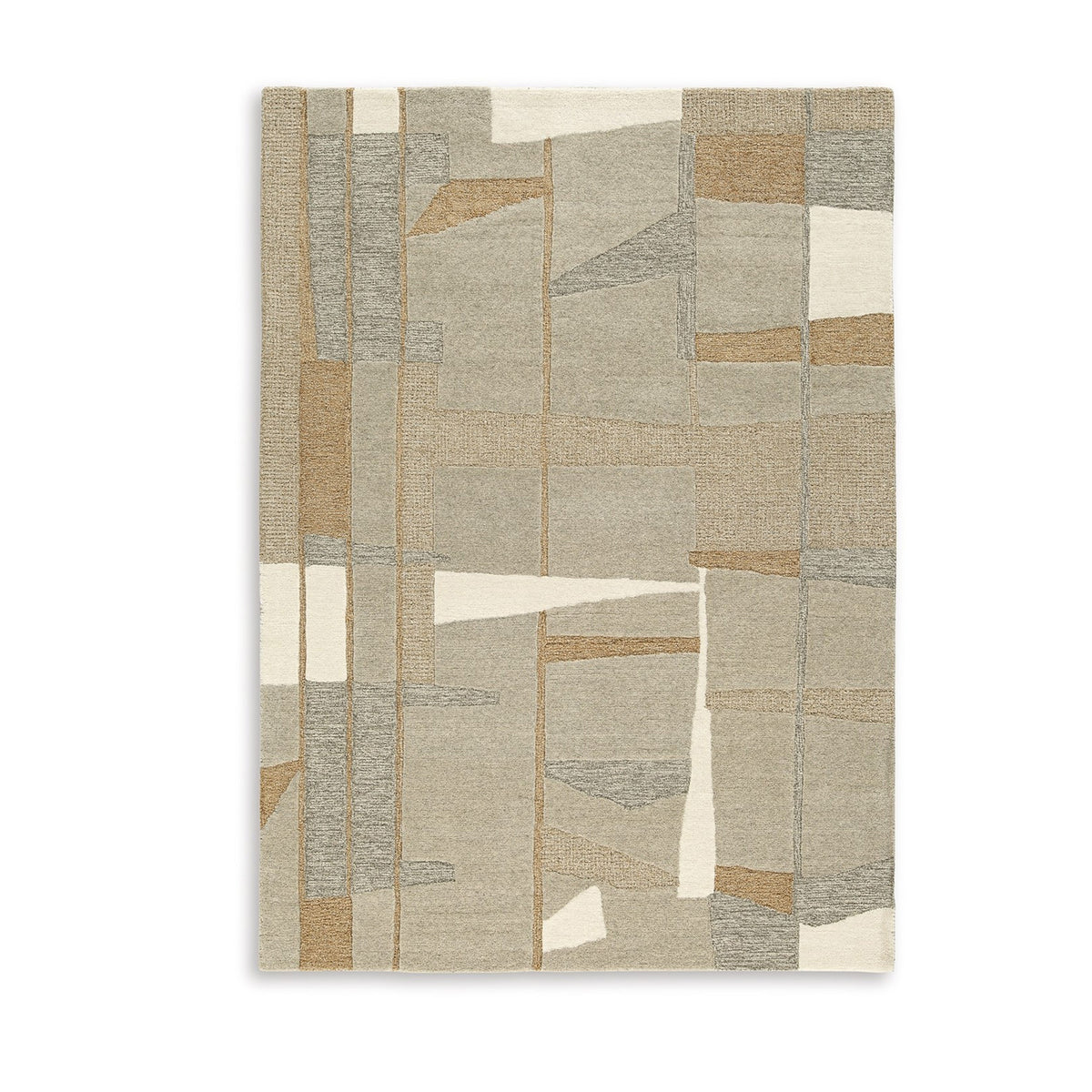 Teon 5 x 7 Medium Area Rug, Woven Geometric Pattern Gray Taupe Wool  - BM318688