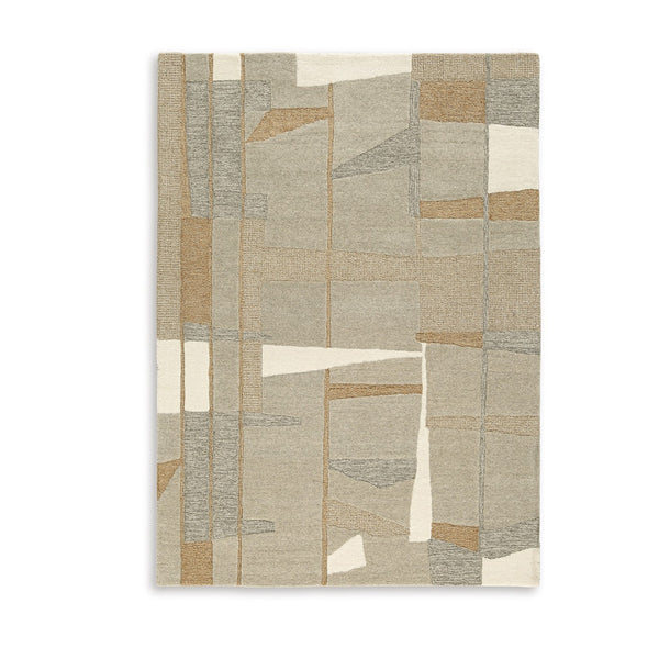 Teon 5 x 7 Medium Area Rug, Woven Geometric Pattern Gray Taupe Wool  - BM318688