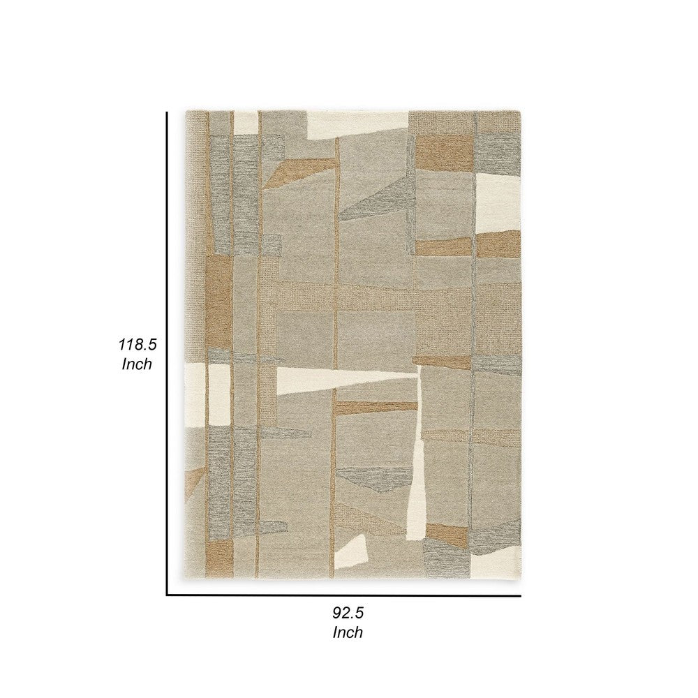Teon 8 x 10 Large Area Rug, Handwoven Geometric Pattern, Taupe Gray Wool  - BM318689