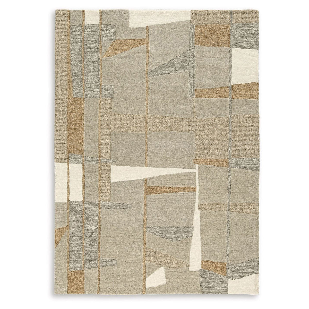 Teon 8 x 10 Large Area Rug, Handwoven Geometric Pattern, Taupe Gray Wool  - BM318689