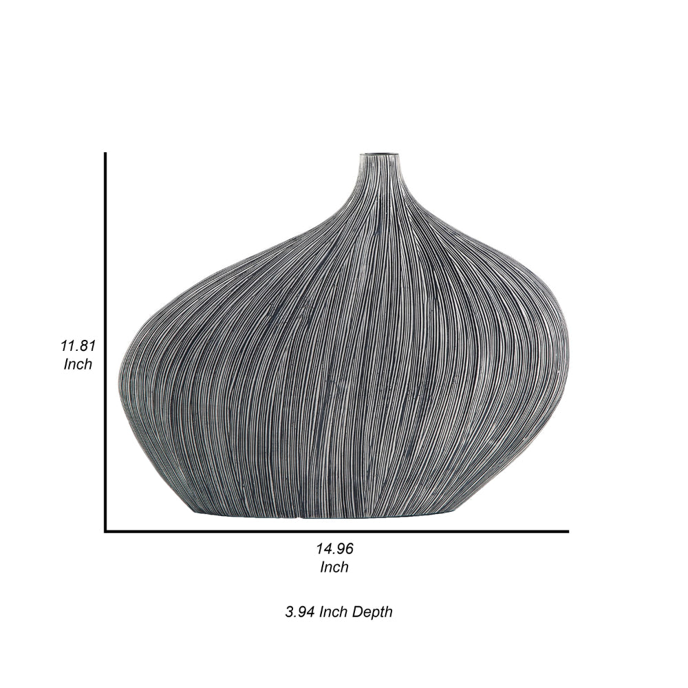 Crew Home Decor Vase, Asymmetric Round Turnip Shape Vase, Black Polyresin - BM318693