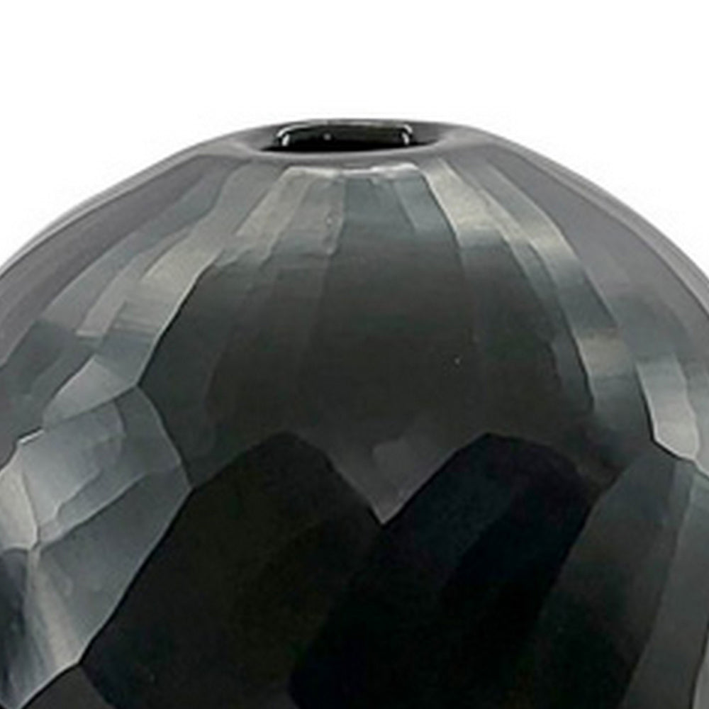 Fory Flower Vase, Modern Round Oval Shaped Hand Carved Black Glass Finish - BM318694