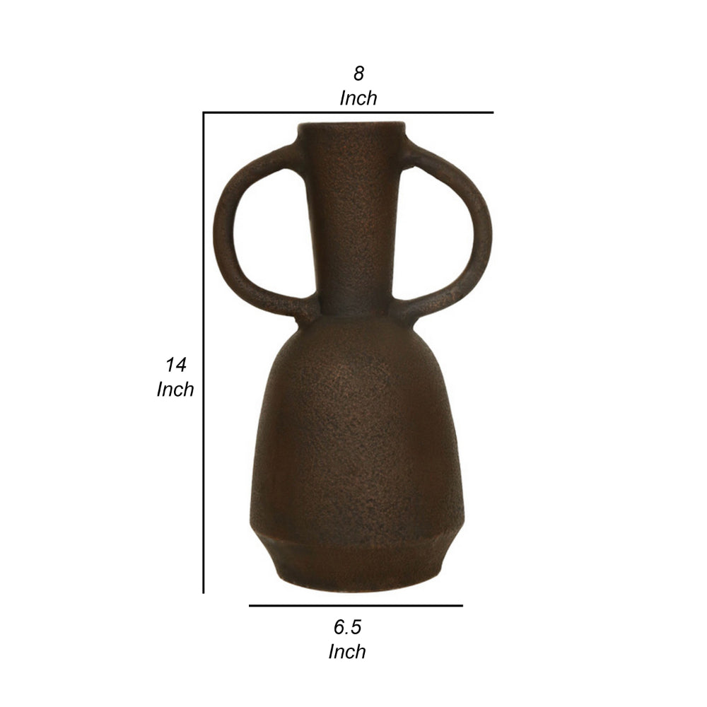 Adea Flower Vase, Antiqued Amphora Shape, Thin Neck Style, Brown Terracotta - BM318697