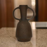 Adea Flower Vase, Antiqued Amphora Shape, Thin Neck Style, Brown Terracotta - BM318697