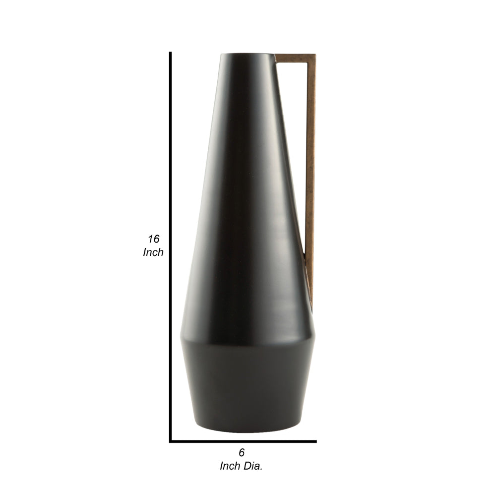 Ezra 20 Inch Decorative Flower Vase, Angular Gold Handle, Black Metal - BM318703