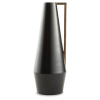 Ezra 20 Inch Decorative Flower Vase, Angular Gold Handle, Black Metal - BM318703