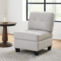 Seh Armless Modular Sofa Chair with Plush Cushions, Soft Light Gray Fabric - BM318722