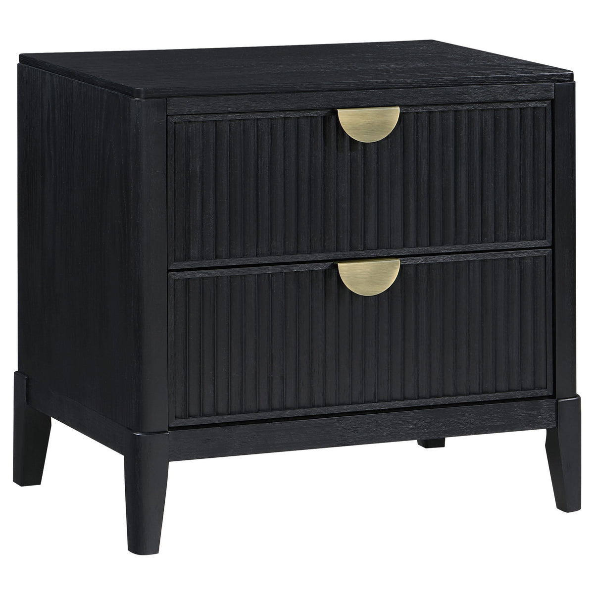 Jack Nightstand, 2 Drawers, Gold Metal Handles, Wire Brushed Black Wood  - BM318861