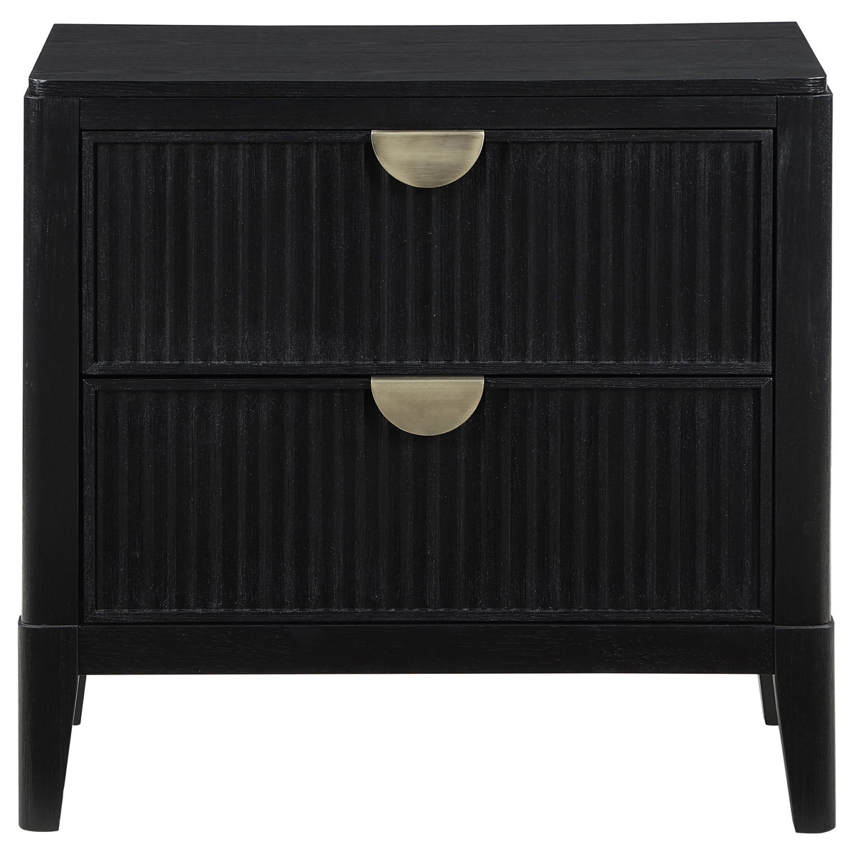 Jack Nightstand, 2 Drawers, Gold Metal Handles, Wire Brushed Black Wood  - BM318861