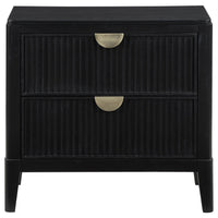 Jack Nightstand, 2 Drawers, Gold Metal Handles, Wire Brushed Black Wood  - BM318861