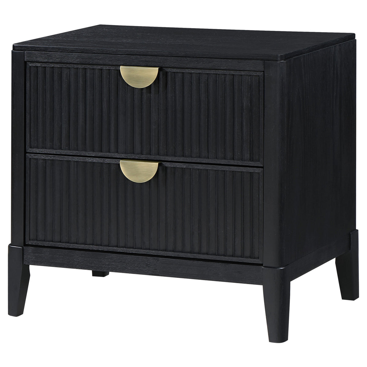 Jack Nightstand, 2 Drawers, Gold Metal Handles, Wire Brushed Black Wood  - BM318861