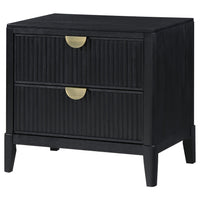 Jack Nightstand, 2 Drawers, Gold Metal Handles, Wire Brushed Black Wood  - BM318861