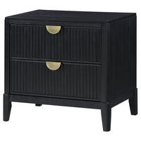 Jack Nightstand, 2 Drawers, Gold Metal Handles, Wire Brushed Black Wood  - BM318861