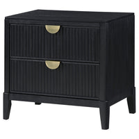 Jack Nightstand, 2 Drawers, Gold Metal Handles, Wire Brushed Black Wood  - BM318861
