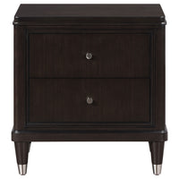 Amber Nightstand, 2 Drawers, Round Metal Knobs, Tapered Legs, Brown Wood  - BM318870