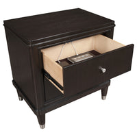 Amber Nightstand, 2 Drawers, Round Metal Knobs, Tapered Legs, Brown Wood  - BM318870