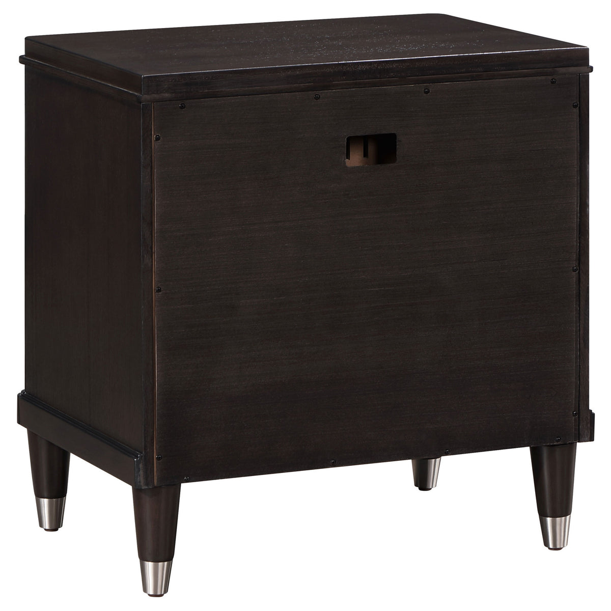 Amber Nightstand, 2 Drawers, Round Metal Knobs, Tapered Legs, Brown Wood  - BM318870