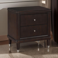 Amber Nightstand, 2 Drawers, Round Metal Knobs, Tapered Legs, Brown Wood  - BM318870