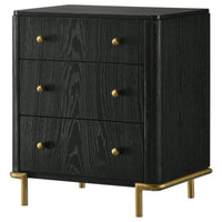 Fij Nightstand, 3 Drawers, USB Port, Golden Metal Legs, Knobs, Black Wood  - BM318876