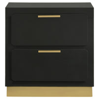 Caer Nightstand, 2 Drawers, Gold Accent Recessed Base, Bar Handles, Black  - BM318890