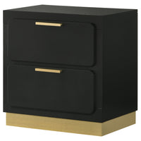 Caer Nightstand, 2 Drawers, Gold Accent Recessed Base, Bar Handles, Black  - BM318890