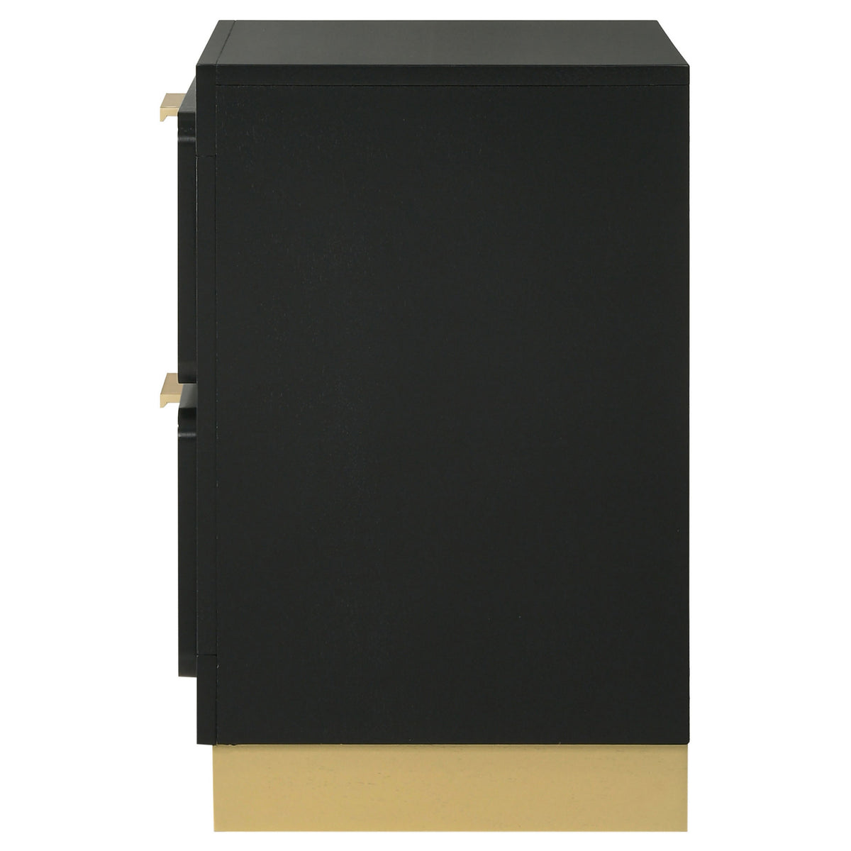 Caer Nightstand, 2 Drawers, Gold Accent Recessed Base, Bar Handles, Black  - BM318890