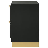 Caer Nightstand, 2 Drawers, Gold Accent Recessed Base, Bar Handles, Black  - BM318890