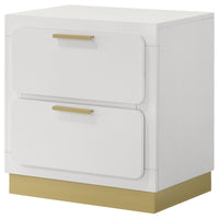 Caer Nightstand, 2 Drawers, Gold Accent Recessed Base, Bar Handles, White  - BM318893