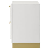 Caer Nightstand, 2 Drawers, Gold Accent Recessed Base, Bar Handles, White  - BM318893