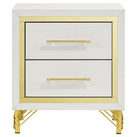 Jenny Nightstand, 2 Drawers, Hairpin Style Legs in Gold, Bar Handles, White  - BM318896
