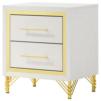 Jenny Nightstand, 2 Drawers, Hairpin Style Legs in Gold, Bar Handles, White  - BM318896