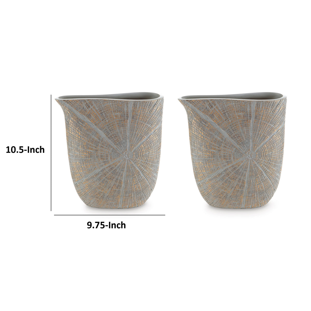 Denver Vase Set of 2, 11 Inch, Starburst Pattern, Antique Gold Polyresin  - BM318927