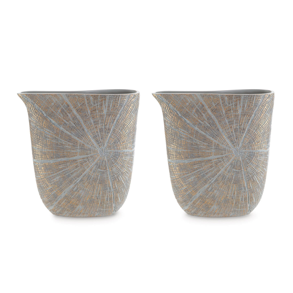 Denver Vase, Set of 2, 14 Inch, Starburst Pattern, Antique Gold Polyresin  - BM318928