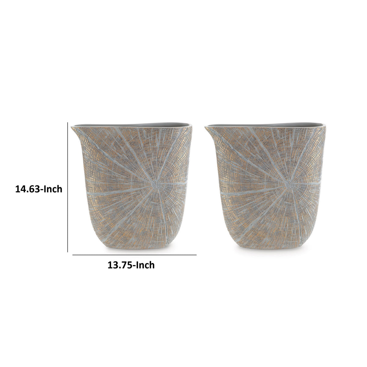 Denver Vase, Set of 2, 14 Inch, Starburst Pattern, Antique Gold Polyresin  - BM318928