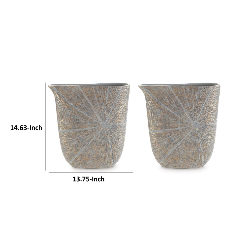 Denver Vase, Set of 2, 14 Inch, Starburst Pattern, Antique Gold Polyresin  - BM318928