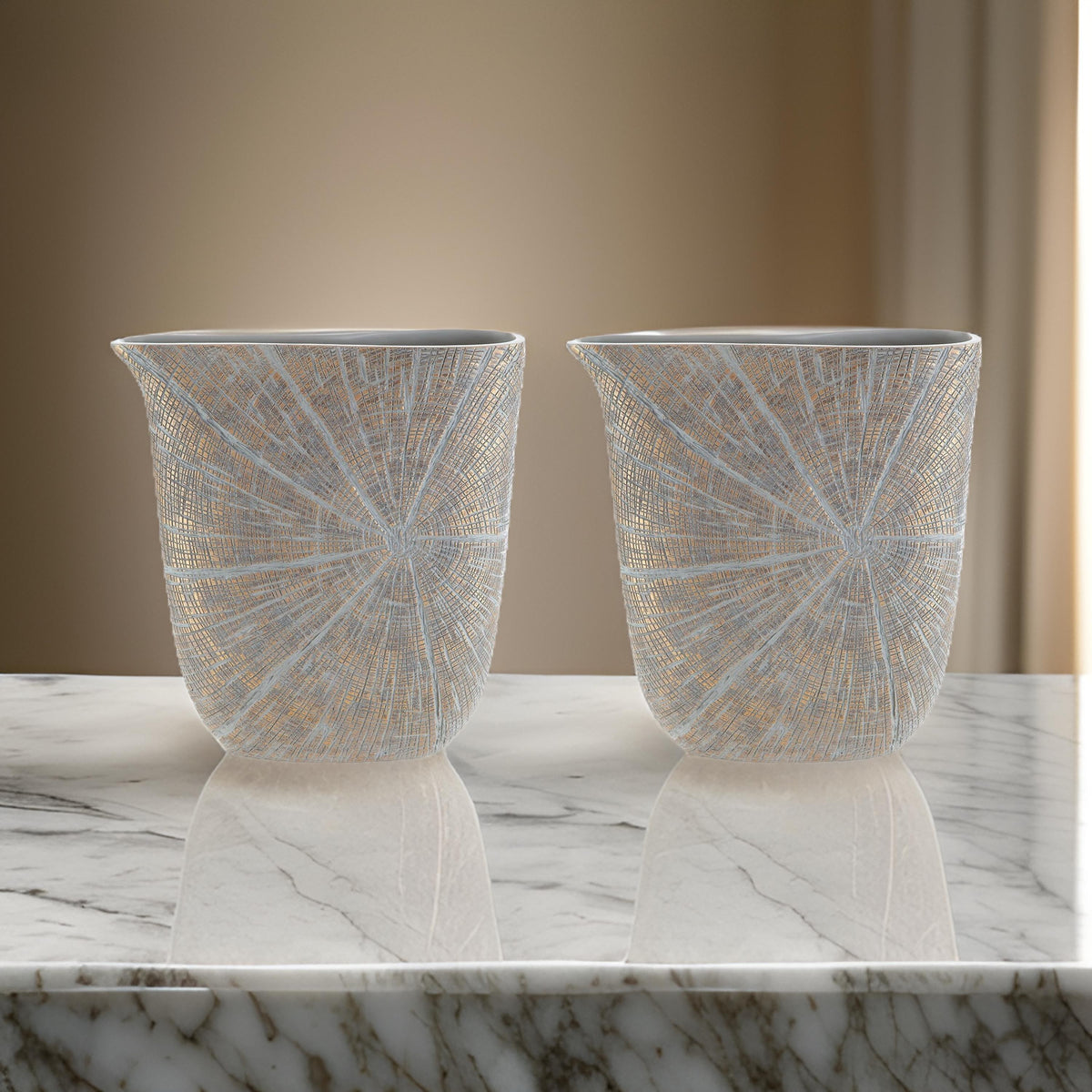 Denver Vase, Set of 2, 14 Inch, Starburst Pattern, Antique Gold Polyresin  - BM318928