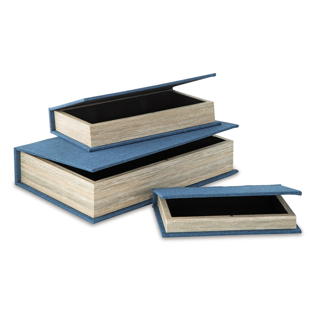 Jolly Decor Storage Box Set of 3, Blue Book Design, Black Velvet Lining  - BM318931