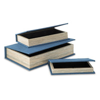 Jolly Decor Storage Box Set of 3, Blue Book Design, Black Velvet Lining  - BM318931